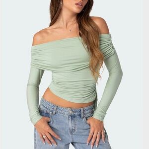 NWT Edikted Off-Shoulder Ruched Mint Green Top - S